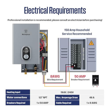 Westinghouse Wifi Tankless Water Heater Electric,11kW 240V,1 Point Use,Gray | Max 2.56GPM, 86-140℉ Temp.Range, ETL Certified, Space-Saving, Smart Wifi Compatible with Alexa & Google Home - color: Gray 11