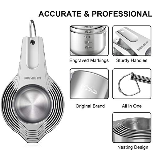 Wildone Measuring Cups & Spoons Set of 21 - Includes 7 Stainless Steel Nesting Cups, 8 Measuring Spoons, 1 Leveler & 5 Mini Measuring Spoons, Ideal for Dry and Liquid Ingredients - color: Silver