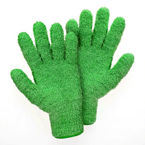 Abeillo Microfiber Gloves for Plants Dusting Cleaning, Reusable Washable Cleaning Gloves Mittens House Cars Blinds Dusting - color: Grass Green