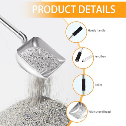 Metal Cat Litter Scoop - Removable Long Handle Cat Litter Scooper (16in-3in),Large Deep Shovel Litter Scoop with Foam Grip, Easy Clean for Multi-Cat Household-No Bending Back - size: 16in-31in（New Design）
