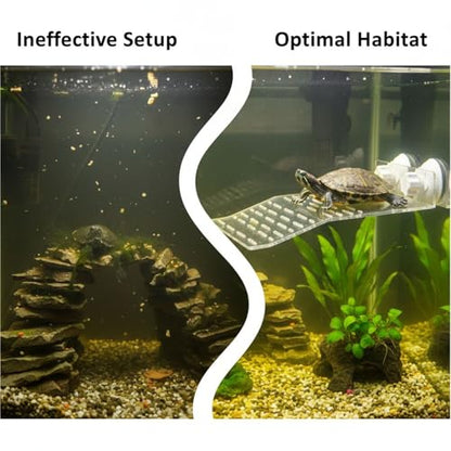 Reptile Basking Platform for Large Turtle Tank, Clear Aquarium Turtle Dock with Suction Cups, Inclined Ramp, Floating Habitat Resting and Feeding Area