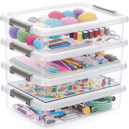 Citylife 6Qt 4Packs Clear Craft Organizers and Storage BOX, Sensory Bins | Stackable Board Game Storage Bins with Lids for Art Supplies, Paper, Puzzle, Tools, Home, Office, School Supplies - size: 6 Qt- 4 Pack