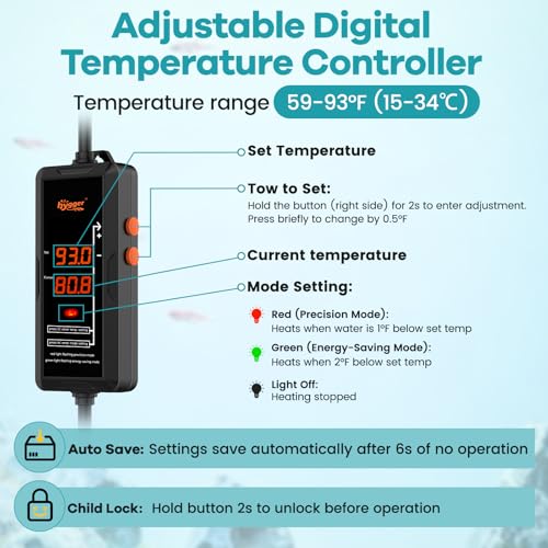 hygger Submersible Aquarium Heater, Adjustable Temperature Fish Tank Heater with Overheat & Dry Run Protection Alarm for Freshwater Saltwater Fish Tanks, 300W for 40-70 Gallon - size: 300W