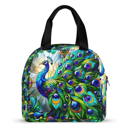 Stained Glass Green Peacocks Lunch Bag for Women Men | Insulated Lunch Box Leakproof Food Meal Containers Reusable Foldable 6L Capacity Lunch Tote Bags for Work Picnic Travel - color: style-14