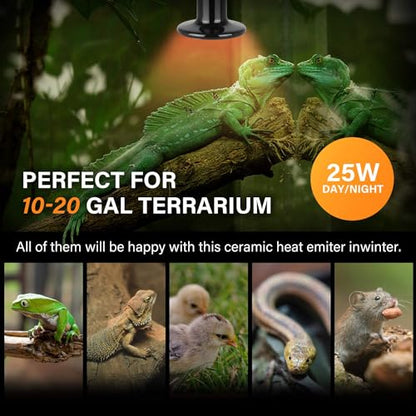 Simple Deluxe 25W Ceramic Heat Emitter Reptile Heat Lamp Bulb No Light Emitting Brooder Coop Heater for Amphibian Pet & Incubating Chicken, 2 Pack - size: 25 Watts
