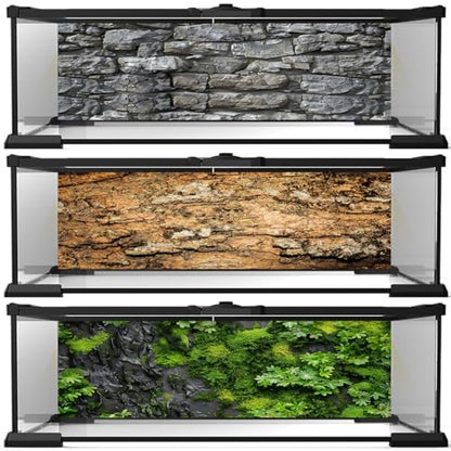 Reptile Terrarium Background 48"×24" 3PCS – Polyester Fabric Bearded Dragon Tank Decor with Gray Rock Bark & Forest Pattern, Non-Reflective & Bubble-Free for Snake Lizard Gecko Vivarium 834