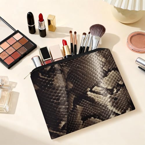 Snake Skin Makeup Bag for Women, Cosmetic Bag Portable with Zipper, Travel Toiletry Bag for Cosmetics Makeup Brushes