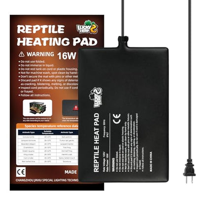 LUCKY HERP Reptile Heat Pad 8x12 Inch 16W Under Tank Terrarium Heating Mat, Reptile Heat Mat, Reptile Heating Pad for Turtle, Lizard, Hermit Crab, Frog, Snake - size: 8" X 12"