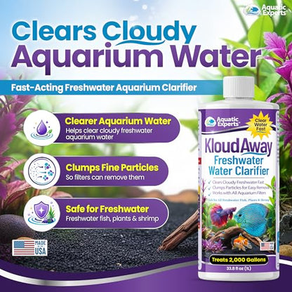 KloudAway Aquarium Water Clarifier – Clears Cloudy Water in Freshwater Fish Tanks, 1 Liter, Made in USA, Aquatic Experts - size: 1 L (33.8 oz)