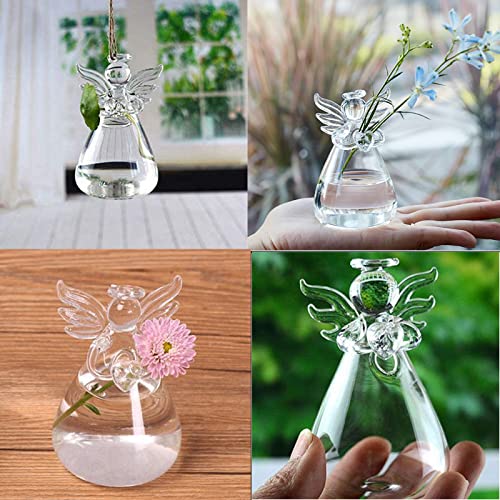 Angel Design Glass Vases Clear Flower Plant Terrarium Container Hanging Vase Wedding Decor Garden Ornaments Hanging Planter (Pack of 8) - size: 8 pcs