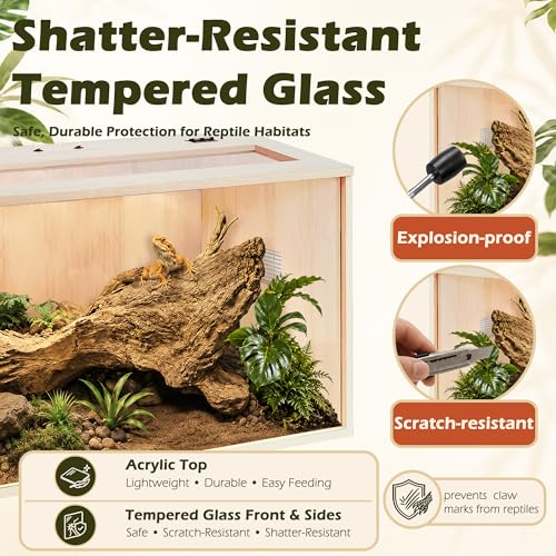 Bearded Dragon Tank,Wooden Reptile Tank and Lizard Tank,Tempered Glass Large Bearded Dragon Enclosure with Built-in Lamp Fixture (24X16X16inch,24 Gallons) - color: Wooden Roof, size: 24X16X16inch,24 Gallons