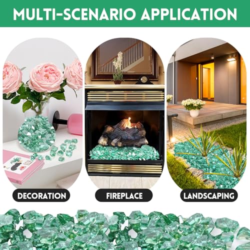 20 Pounds Fire Glass 1/2 Inch High Reflective Tempered Firepit Glass | Emerald Green Rocks for Fireplace, Fire Pit Table, Fire Bowl and Landscaping & DIY Crafts - color: Emerald Green, size: 1/2 inch, 20lb