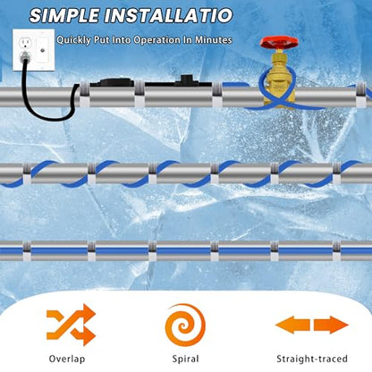 PROEZE 30FT Pipe Heat Cable with Thermostat, Self-Regulating Heating Cable 120V 5W/FT, Freeze Protection for Water Pipes, Roof, Garden, and Outdoor Use, Works Down to -40°F