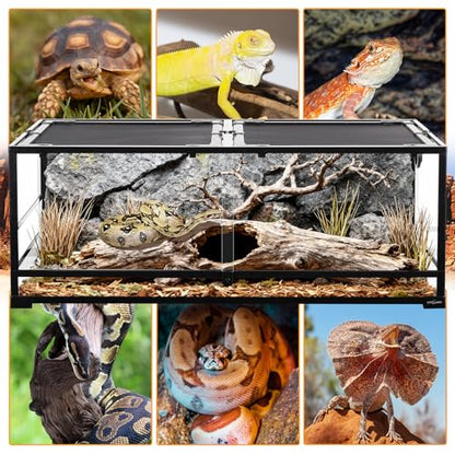 REPTI ZOO 85 Gallon Glass Reptile Terrarium 48" x 24" x 18", 2 in 1 Detachable Terrarium with Double Hinge Door & Top Screen Ventilation, Reptile Habitat Tank for Bearded Dragon, Ball Python, Gecko
