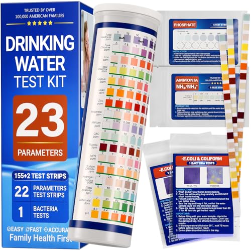 Water Test Kit for Drinking Water, 23-in-1 Water Test Strips for Tap & Well Water, Tests Hardness, Lead, Iron, Copper, Chlorine, Fluoride, pH, Nitrate & More, Fast Home Water Testing, 155 Strips
