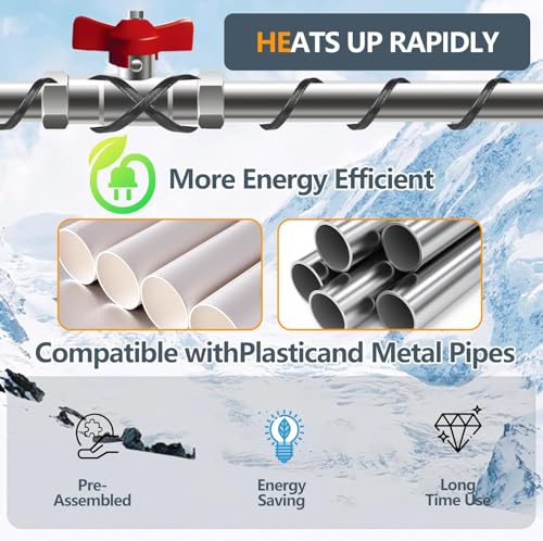 3FT Heating Cable for Metal and Plastic Home Pipes, Energy-efficient | Heat Tape for Water Pipes, Pipe Freeze Protection, Keeps Water Flowing at -40℉, 120V (3FT) - size: 3FT