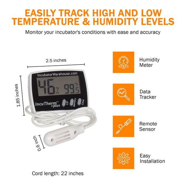 IncuTherm™ Plus Digital Thermometer and Hygrometer for Egg Incubator