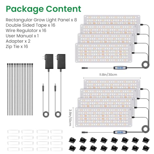Aumtrly Grow Light for Indoor Plants, 1104 LED Full Spectrum 4 Panel/2 Pack | for Seed Starting Growing, 6/12/16H Auto Timer, 5 Dimming Levels, 3 Light Modes, 2 Installation Methods, Use Under Shelves - size: 4 Pack x 2