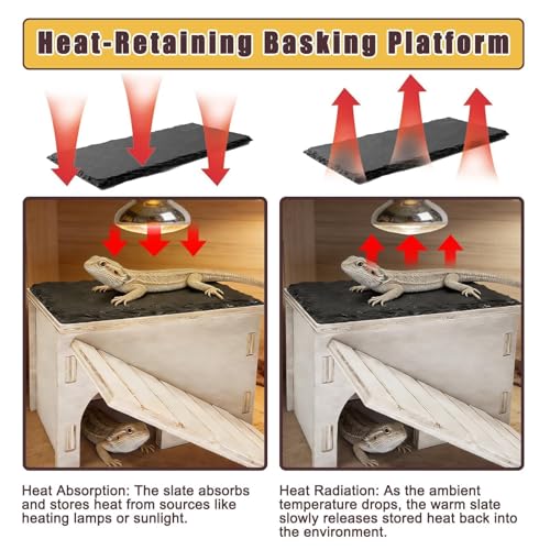 Bearded Dragon Basking Platform,Wooden Reptile Hide Cave with Slate Rock Climbing Ramp Tank Accessories for Leopard Geckos,Lizard,Snake,Tortoise (Small) - size: S:7.1×4.7×4.3"