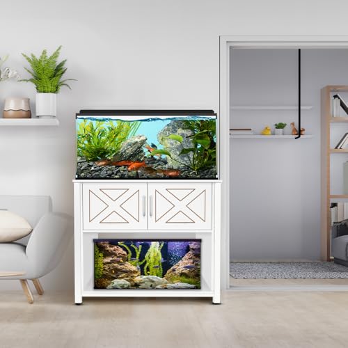 BEURUKU 40 Gallon Tank Stand with Cabinet and Power Outlets, Heavy Duty Metal Aquarium Stand for 40-50 Gallon Breeder Tank, Turtle Tank, Double Terrarium Stand, 660LBS Capacity, White - color: White, size: 40-50 Gallon