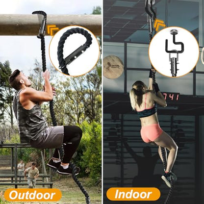 Climbing Rope Gym Workout - 1.5 Inch Dia 10FT 15FT 20FT 25FT 30FT 35FT 40FT 50FT Heavy Duty Work Out Rope Exercise Climbing Ropes for Adults Kids Fitness & Strength Training Outdoor & Indoor - Black - style: 1.5 Inch-20ft