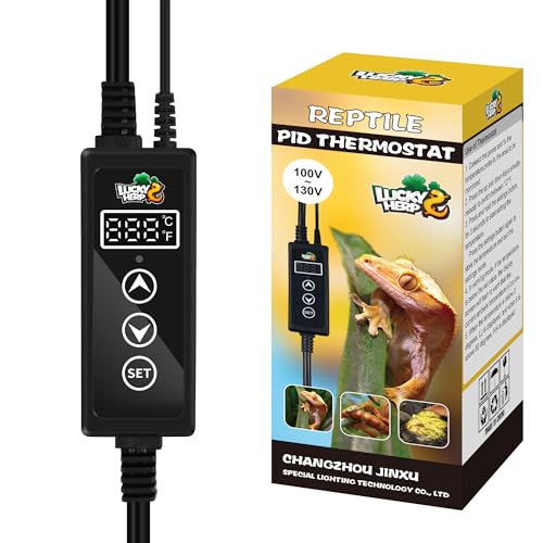 LUCKY HERP Reptile Dimming Thermostat, PID Heat Lamp Temperature Controller with LED Digital Screen for Reptile Heat Lamp Heat Mat & Heaters, Support ℉/℃, Memory Function