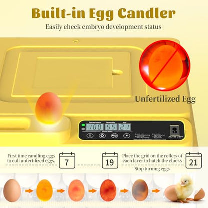72 Egg Incubator for Hatching Eggs, Fully Automatic Egg Incubator with Auto Temp/Water/Turning, for Chicken Duck Goose Quail Pigeon Turtle Eggs, Humidity Control by Bottles, 360° View Clear Window