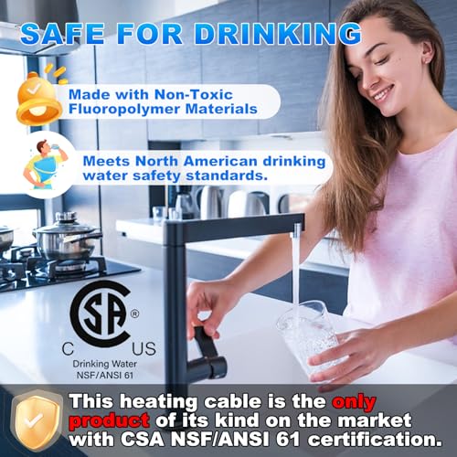 HEATIT Self-Regulating Pipe Heat Cable for In Line Freeze Protection 190ft | Built-in GFCI plug increases protection during operation. Protects drinking pipes from freezing without external wrapping. - color: 190 Feet