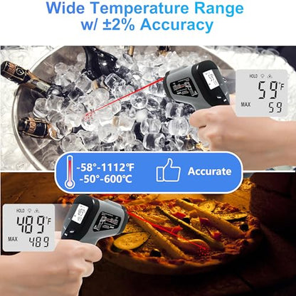 hito Infrared Thermometer Gun Laser Temperature Gun -58°F to 1112°F, Temp Gun for Pizza Oven, Cooking, Refrigerator, Pool, Reptiles, Air Conditioner, for Surface Temperature of Meat, Food, Liquid