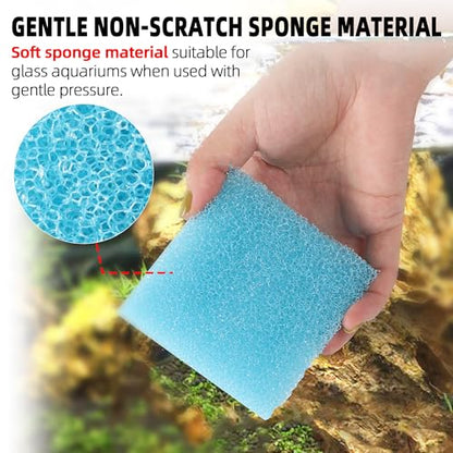 Aquarium Glass Cleaning Sponge 6-Pack (3.25" x 3.25" x 1") | Non-Scratch Aquarium Cleaner for Fish & Turtle Tanks, Reusable Blue Cleaning Sponge - Blue