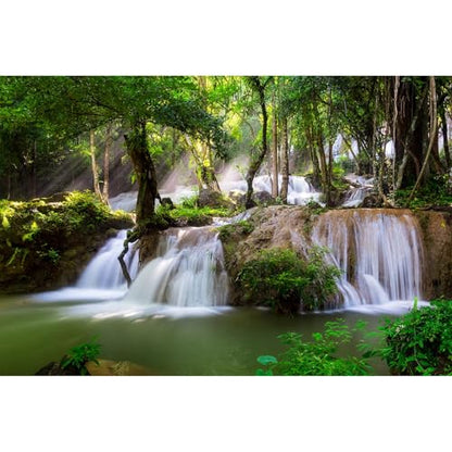 Waterfall Aquarium Background Jungle Plants Rocks Terrarium Background Falls Green Plants Natural Landscape Fish Tank Background Old Tree Waterfall Rock Style Reptile Background Vinyl 24x12in - color: Jade Green, size: 24(W)x12(H)in
