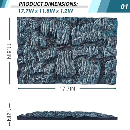 17.7x11.8in Rock Terrarium Background,3D Reptile Tank Background Board,Amphibian Stereo Backdrop Wall,Lizard Snake Gecko Spider Turtle Fish pet silo Background Decorative Panel(Blue) - color: Blue-17.7"*11.8"（1pcs）