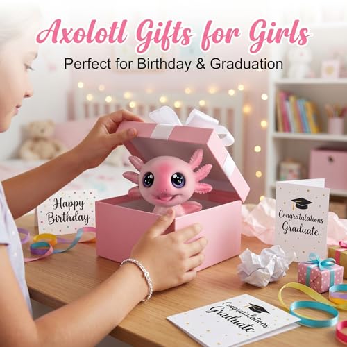 Axolotl Gifts for Girls, 6" Axolotl Figurine Bobblehead Cute Resin Desk Ornament for Home Office Garden Decor, Axolotl Gift for Women Men (Style-1)