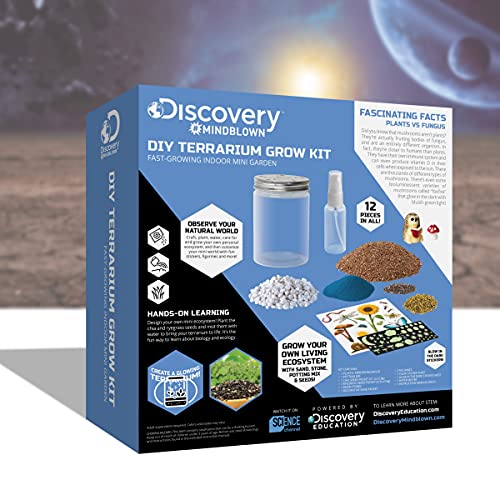 Discovery #MINDBLOWN DIY Terrarium Grow Kit, Fast-Growing Indoor Mini Garden, Create A Living Ecosystem, Includes Sand, Seeds, Potting Mix, Stones and More