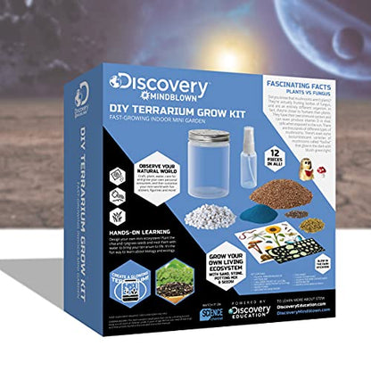 Discovery #MINDBLOWN DIY Terrarium Grow Kit, Fast-Growing Indoor Mini Garden, Create A Living Ecosystem, Includes Sand, Seeds, Potting Mix, Stones and More
