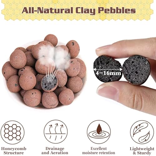 2LB Leca Clay Pebbles for Plants, 4mm-16mm Clay Balls for Hydroponic | Drainage, Reusable, Aeration, Moisture Retention, Lightweight, Natural Leca for Orchids, Succulents, Terrariums, Aquaponics - size: 2LB