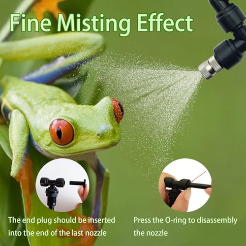 Reptile Terrariums Misting Accessories kit, 2PCS Adjustable Reptile Mister Nozzles, with 16ft 1/4 inch Tube, Black - size: 2PCS Single Nozzles