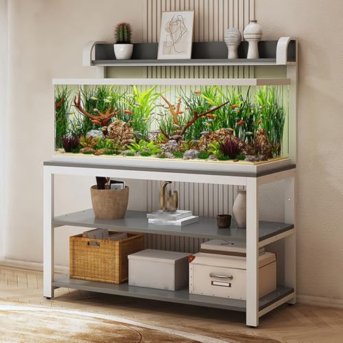 Adjustable Metal Aquarium Stand with Storage Shelf, Open Design for Home & Office, Height Adjustable, Durable Support for Fish Tanks, Modern Aesthetic, Easy Assembly,White+gray,60x50x144cm - size: 60x50x144cm