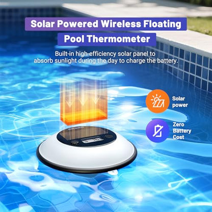 Solar Pool Thermometer, Smart Wireless Digital Pool Thermometer Easy Read, IPX8 Waterproof Water Temperature Monitor for Hot Tub, Bath, Swimming, Pond
