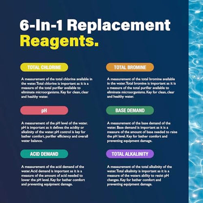 Lupo 6-in-1 Pool Test Kit Replacement Reagents | Pool Testing Kit Refill Reagents for Testing Total Chlorine, Total Bromine, pH, Base Demand, Acid Demand & Total Alkalinity | Refill Reagents ONLY - size: 6-in-1 Refill Reagents