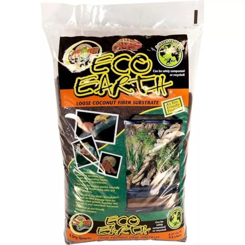 Zoo Med Eco Earth All-Natural Loose Coconut Fiber, Safely Composted, Tropical Substrate for Reptiles (8 Quarts, 2-Pack)