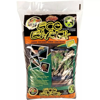Zoo Med Eco Earth All-Natural Loose Coconut Fiber, Safely Composted, Tropical Substrate for Reptiles (8 Quarts, 2-Pack)