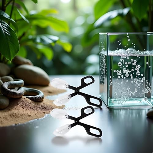 2Pcs Black Reptiles Feeding Scooper Poop Cleaning Clamp Spoon-Shaped Tips Feeder Tweezers Aquarium Tank and Terrarium Cleaning Tool,for Snakes Lizard Tarantulas Reptile Supplies Reptiles