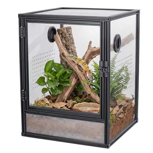 30 Gallon 18x18x24 Tall Terrarium, Aluminum Frame Gecko Tank with Clear Ventilated PC Panels, Mesh Top, Locking Door for Crested Gecko Chameleon
