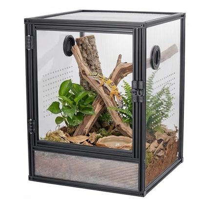 30 Gallon 18x18x24 Tall Terrarium, Aluminum Frame Gecko Tank with Clear Ventilated PC Panels, Mesh Top, Locking Door for Crested Gecko Chameleon