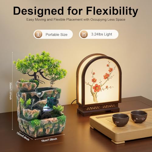 Tabletop Waterfall Fountain Indoor Rockery Stream with LED Lights - Zen Meditation Feature, Automatic Pump & Switch for Home, Office, Bedroom Desk Decoration