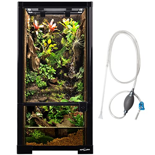 REPTIZOO 15 Gallon Full Glass Reptile Terrarium 12" x 12" x 24" Knock-Down Glass Tank and Siphon Gravel Cleaner Set, Small Habitat for Reptile Chameleon, Tree Frogs, Arboreal Geckos,Lizard - size: 12" x 12" x 24"