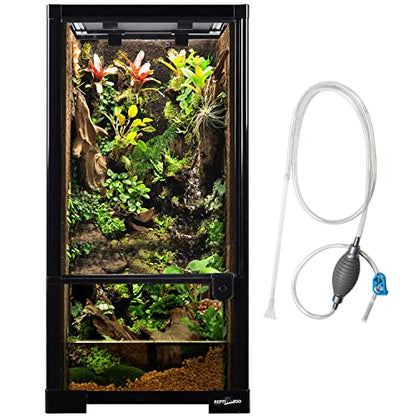 REPTIZOO 15 Gallon Full Glass Reptile Terrarium 12" x 12" x 24" Knock-Down Glass Tank and Siphon Gravel Cleaner Set, Small Habitat for Reptile Chameleon, Tree Frogs, Arboreal Geckos,Lizard - size: 12" x 12" x 24"