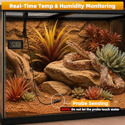 Dual-Head Reptile Heat Lamp Bundle, 24H Cycle Timer & Hygrothermograph | 360° Rotatable, UVA & UVB Basking Heat Lamp for Turtle Snake Tortoise Bearded Dragon Lizard