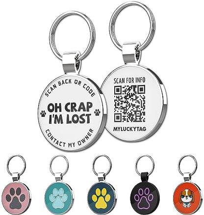 MYLUCKYTAG QR Code Pet ID | Personalized Dog & Cat Collar Tag | Online Profile with Instant Scanned Location Alert Email - style: OH C0ap I'm Lost